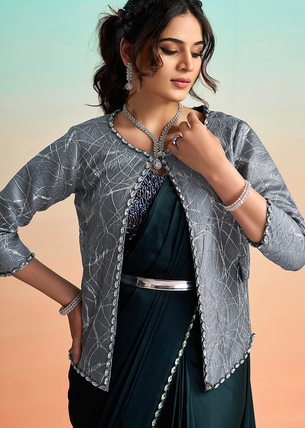 Buy Navy Blue Wedding Party Ready to Wear Saree Online in US, UK, Canada, Spain, France, Germany, Italy, Austria, Ireland, Sweden, UAE & Worldwide at Empress.