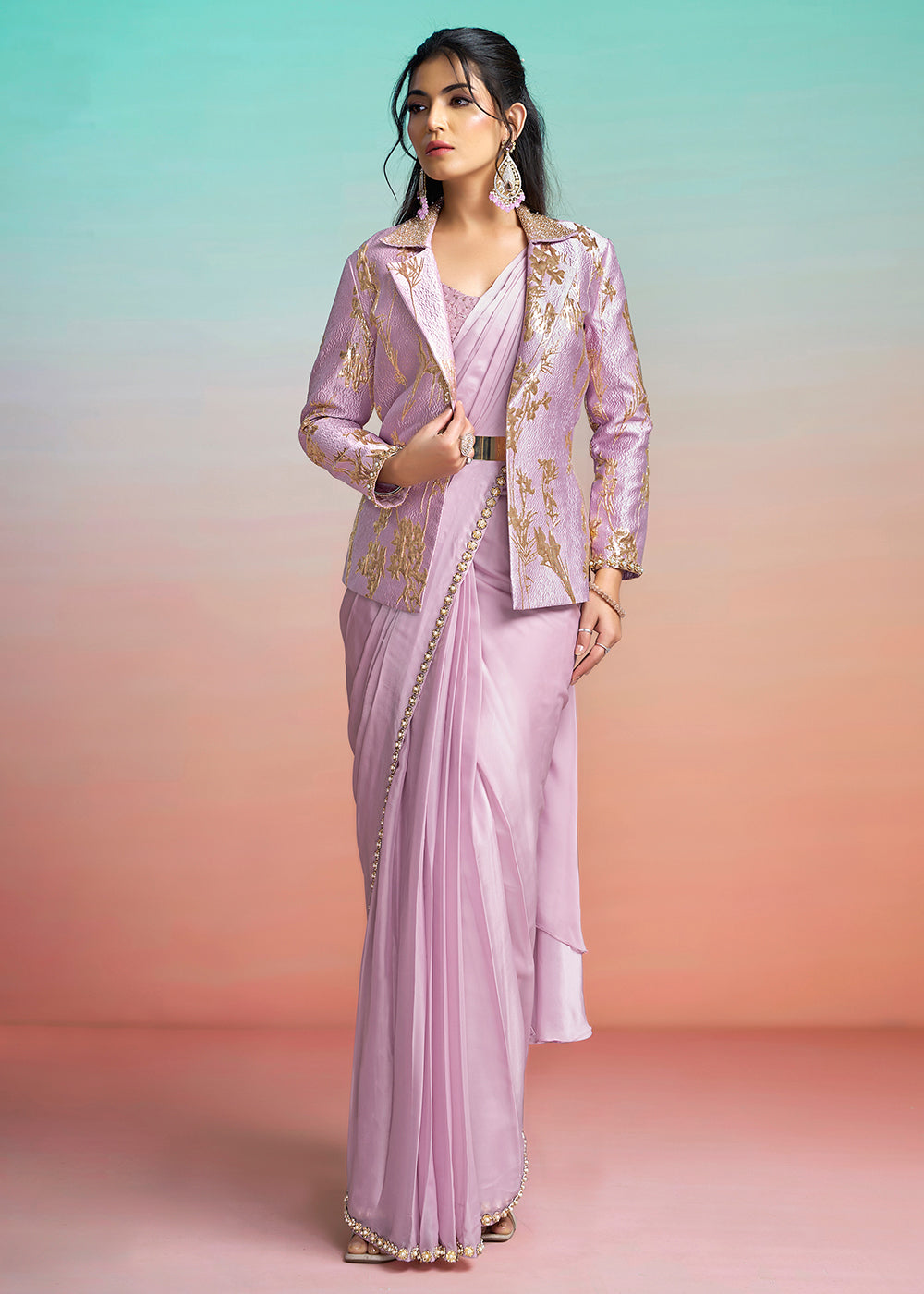 Buy Lavender Wedding Party Ready to Wear Saree Online in US, UK, Canada, Spain, France, Germany, Italy, Austria, Ireland, Sweden, UAE & Worldwide at Empress.