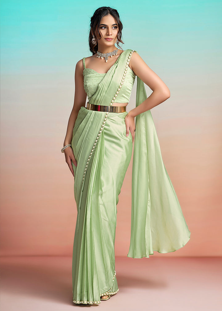 Buy Pista Green Wedding Party Ready to Wear Saree Online in US, UK, Canada, Spain, France, Germany, Italy, Austria, Ireland, Sweden, UAE & Worldwide at Empress.