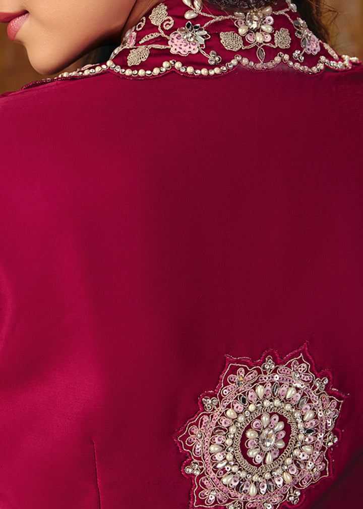 Buy Now Rani Pink Embroidered Wedding Party Wear Saree Online in US, UK, Canada, France, Germany, Denmark, Sweden, Italy, Australia, UAE &amp; Worldwide at Empress.