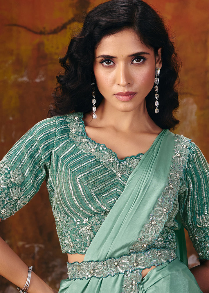 Buy Now Sea Green Embroidered Wedding Party Wear Saree Online in US, UK, Canada, France, Germany, Denmark, Sweden, Italy, Australia, UAE &amp; Worldwide at Empress.