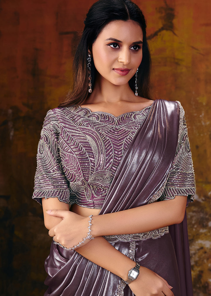 Buy Now Deep Purple Embroidered Wedding Party Wear Saree Online in US, UK, Canada, France, Germany, Denmark, Sweden, Italy, Australia &amp; Worldwide at Empress.