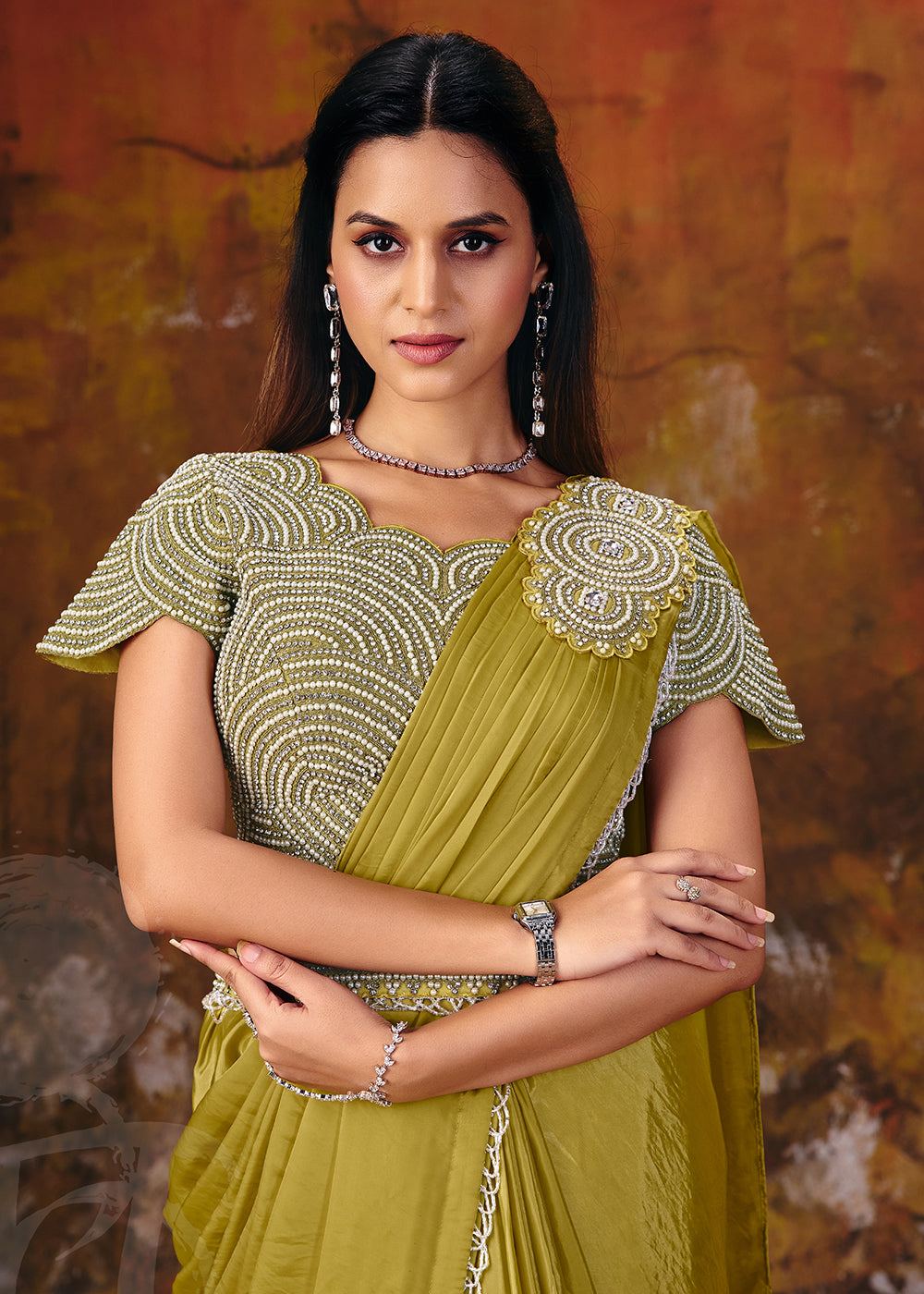 Buy Now Yellow Embroidered Wedding Party Wear Saree Online in US, UK, Canada, France, Germany, Denmark, Sweden, Italy, Australia, UAE & Worldwide at Empress.
