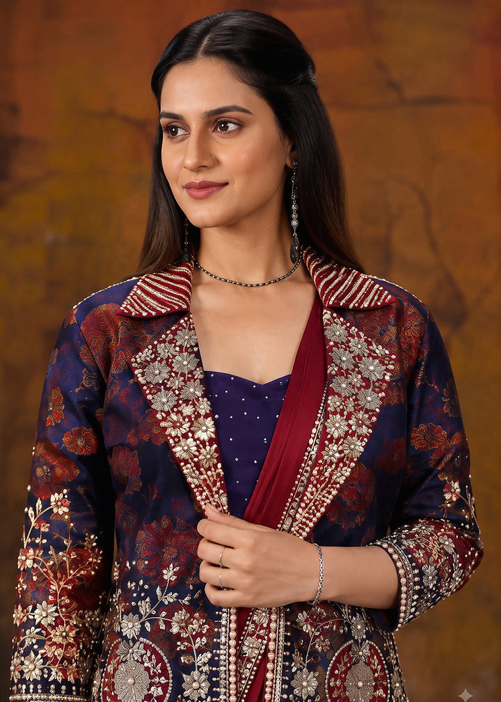 Buy Now Maroon Embroidered Wedding Party Wear Saree Online in US, UK, Canada, France, Germany, Denmark, Sweden, Italy, Australia, UAE &amp; Worldwide at Empress.