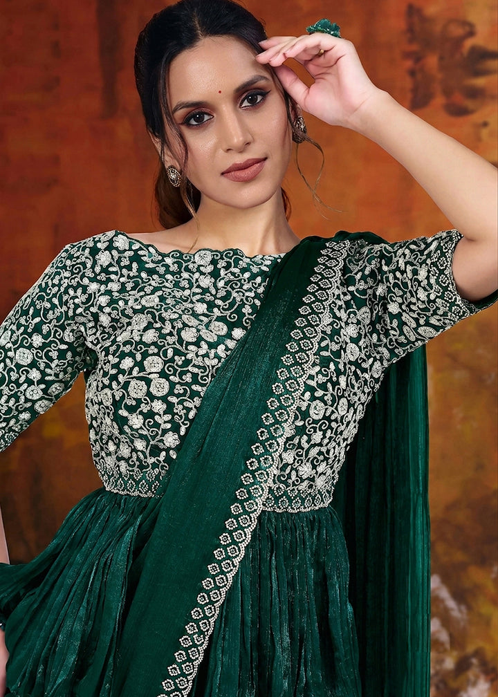 Buy Now Pine Green Embroidered Wedding Party Wear Saree Online in US, UK, Canada, France, Germany, Denmark, Sweden, Italy, Australia, UAE &amp; Worldwide at Empress