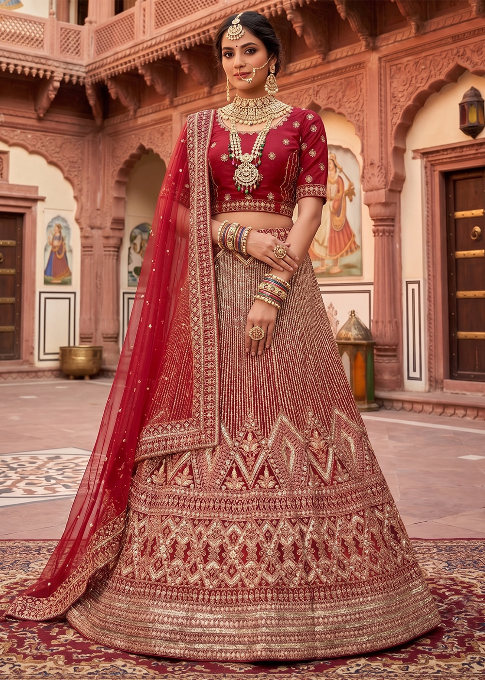 Buy Now Maroon Designer Sequins Embroidery Wedding Lehenga Choli Online in US, UK, Canada, France, Italy, Germany, Sweden, Austria, UAE & Worldwide at Empress.