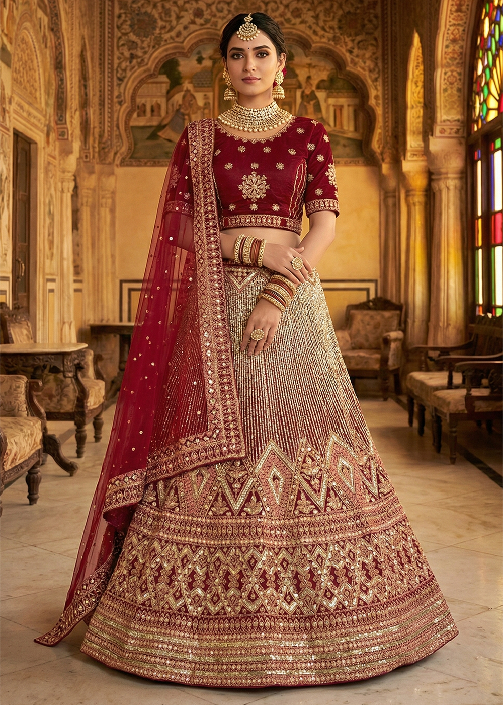 Buy Now Wine Designer Sequins Embroidery Wedding Lehenga Choli Online in US, UK, Canada, France, Italy, Germany, Sweden, Austria, UAE & Worldwide at Empress.