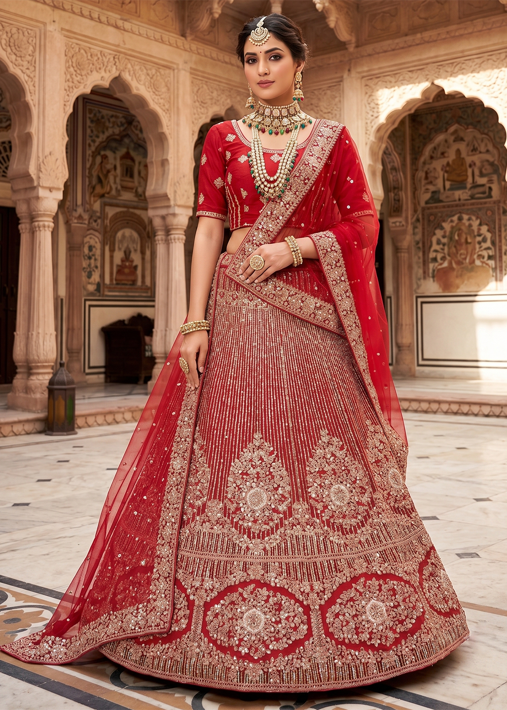 Buy Now Designer Maroon Sequins Embroidery Wedding Lehenga Choli Online in US, UK, Canada, France, Italy, Germany, Sweden, Austria, UAE & Worldwide at Empress.