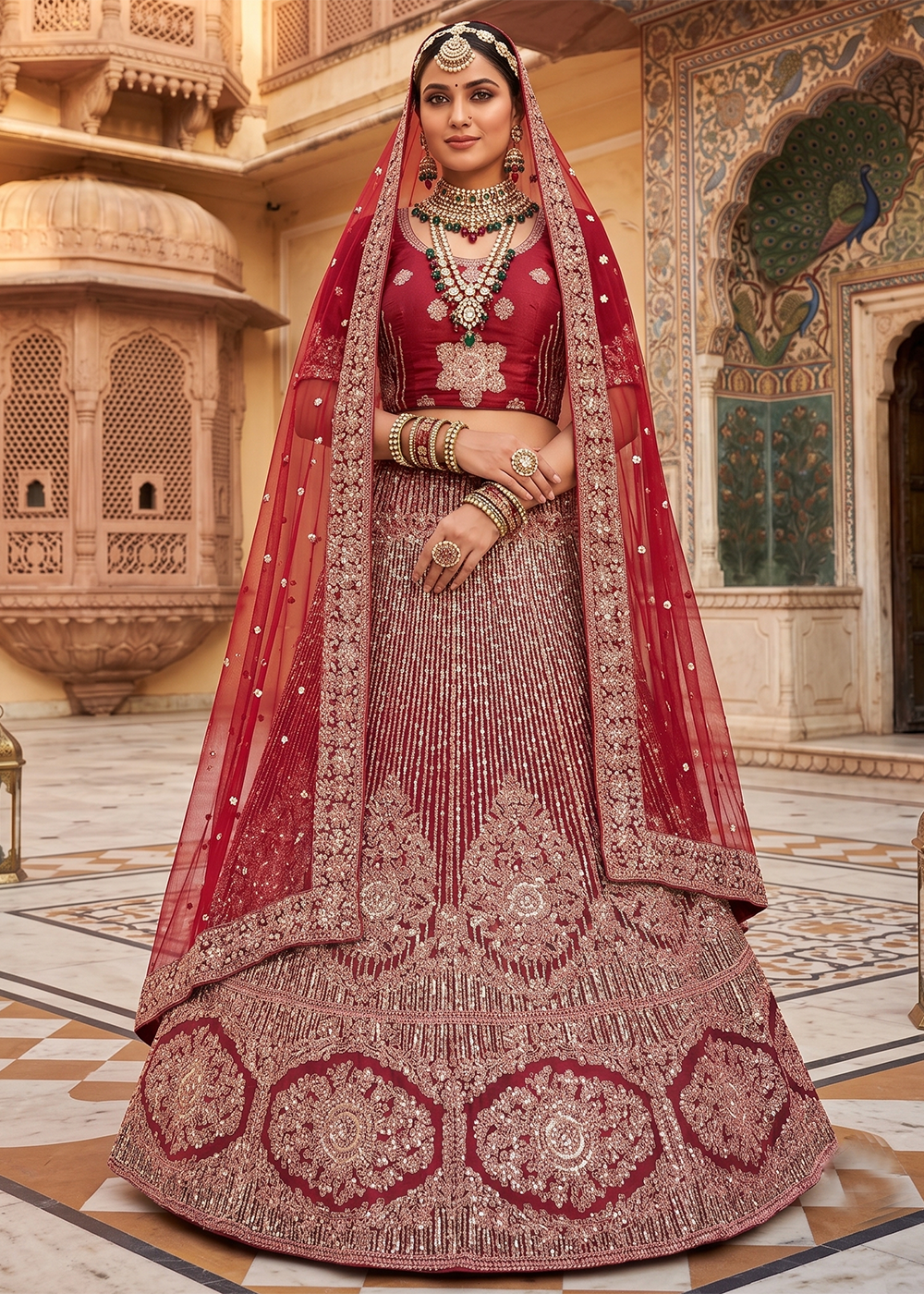 Buy Now Designer Wine Sequins Embroidery Wedding Lehenga Choli Online in US, UK, Canada, France, Italy, Germany, Sweden, Austria, UAE & Worldwide at Empress.