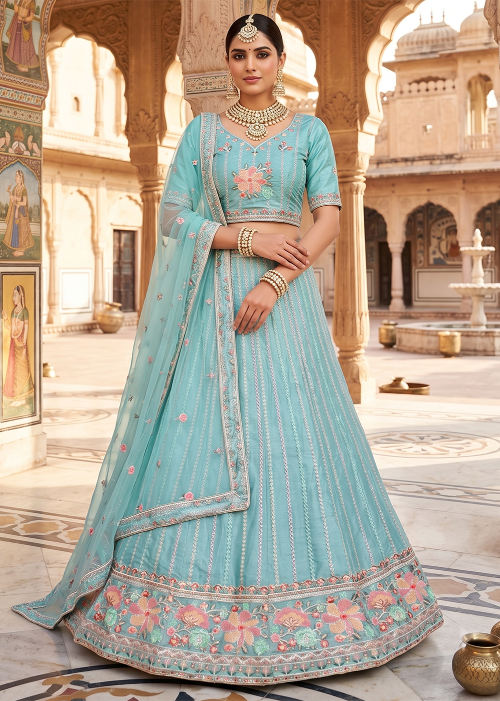 Buy Now Blue Festive Style Embroidered Designer Lehenga Choli Online in US, UK, Canada, France, Italy, Germany, Sweden, Austria, UAE & Worldwide at Empress.