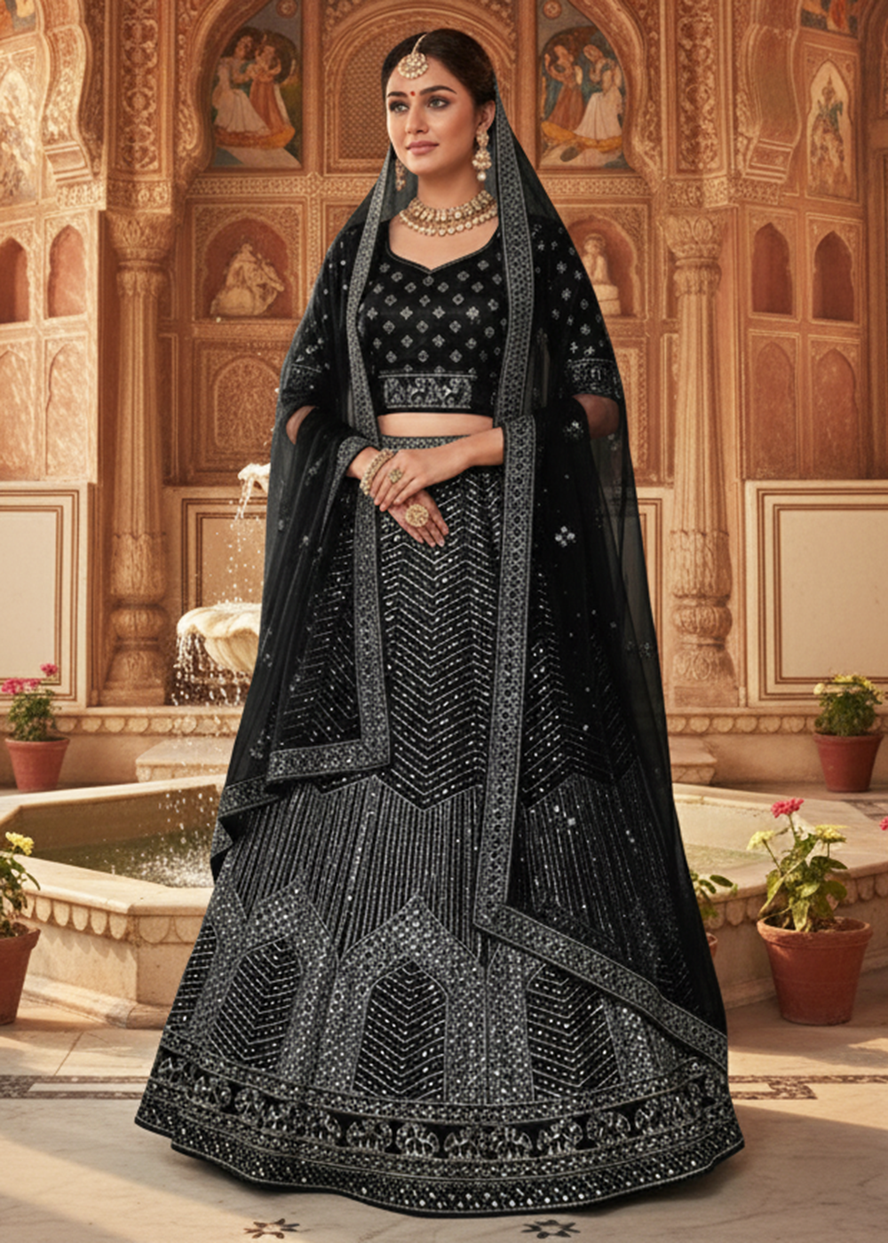 Buy Now Designer Style Black Embroidered Festive Lehenga Choli Online in US, UK, Canada, France, Italy, Germany, Sweden, Austria, UAE & Worldwide at Empress.