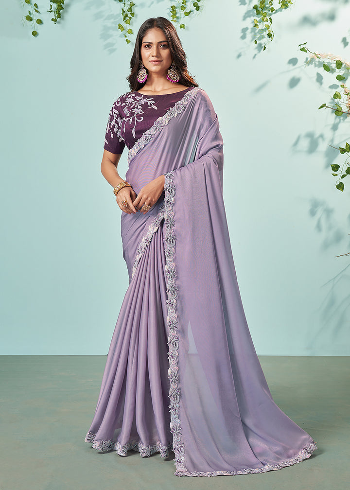 Buy Now Violet Purple Organza Silk Embroidered Designer Saree Online in USA, UK, Canada & Worldwide at Empress Clothing.