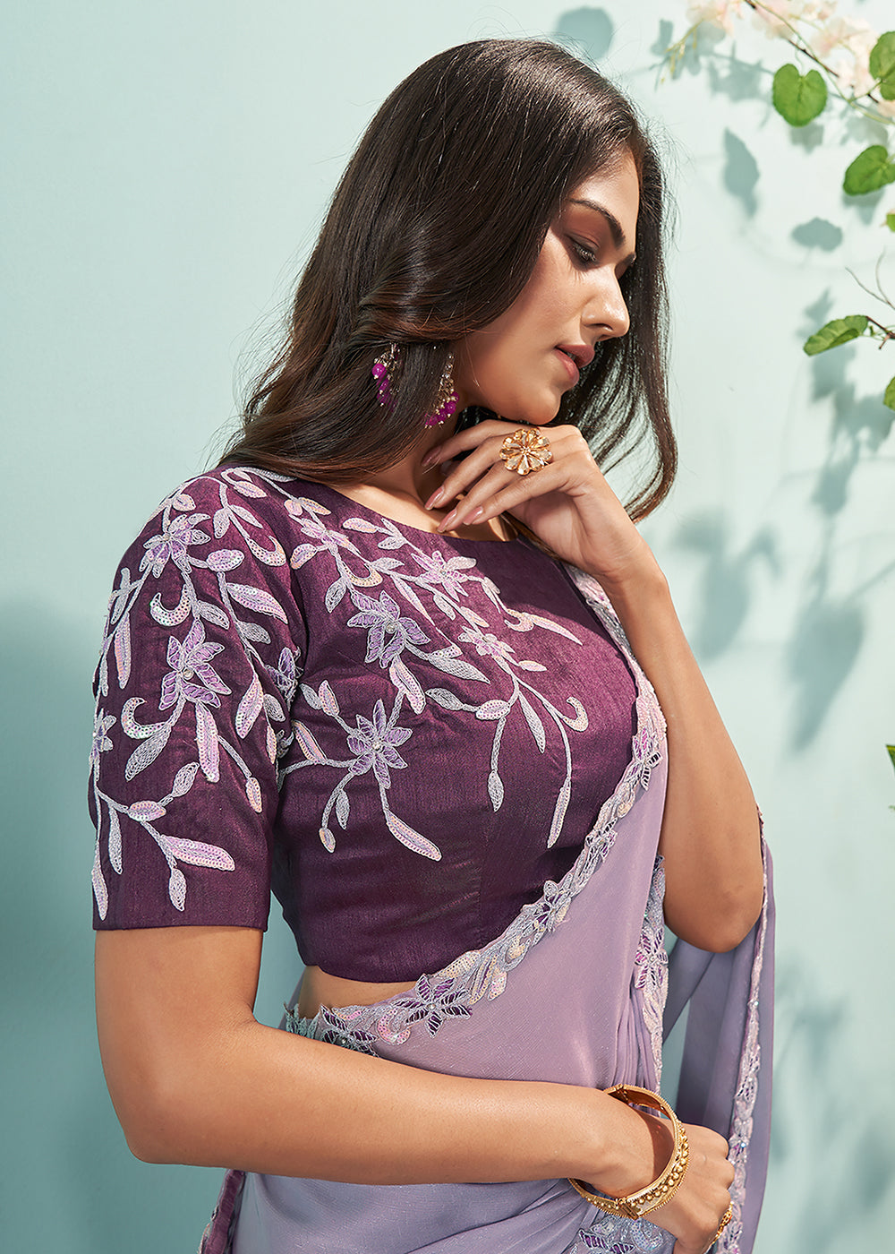 Buy Now Violet Purple Organza Silk Embroidered Designer Saree Online in USA, UK, Canada & Worldwide at Empress Clothing.