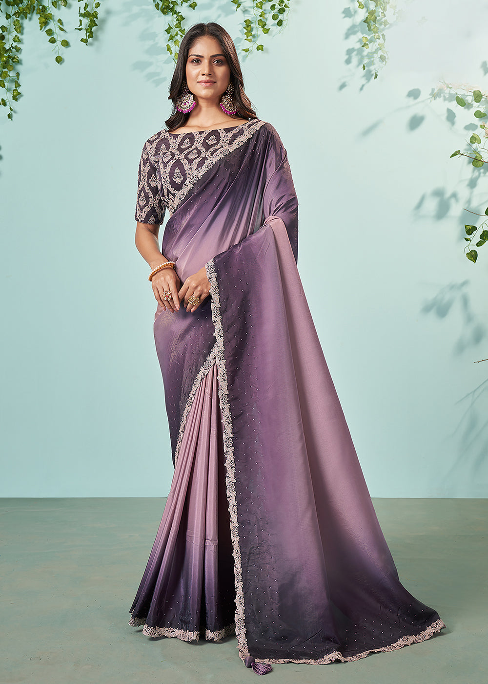 Buy Now Purple Crepe Silk Embroidered Designer Saree Online in USA, UK, Canada & Worldwide at Empress Clothing. 