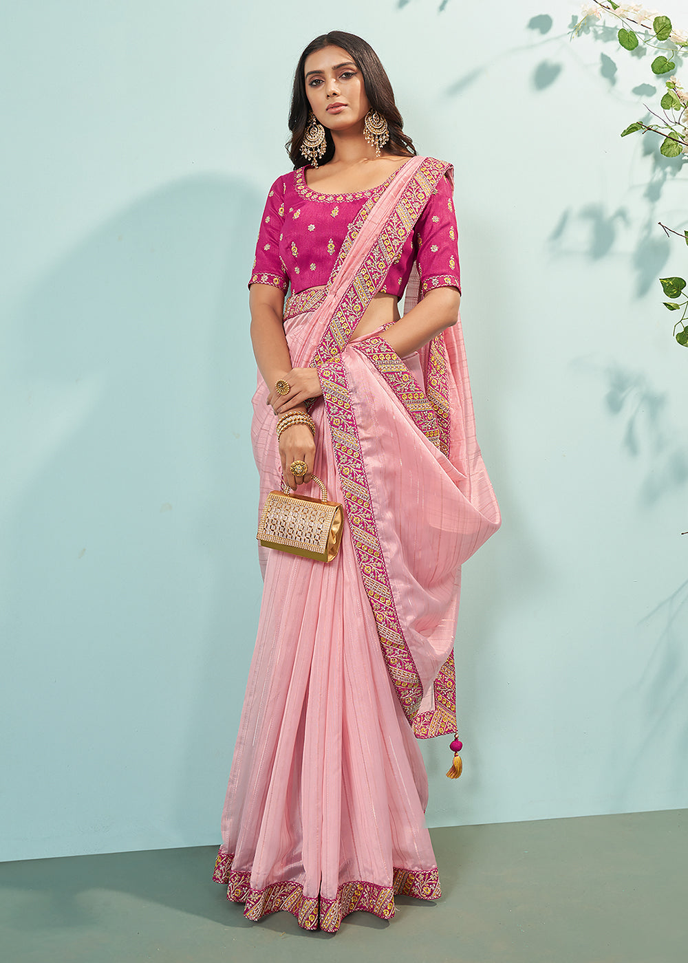 Buy Now Pretty Pink Organza Embroidered Designer Saree Online in USA, UK, Canada & Worldwide at Empress Clothing.