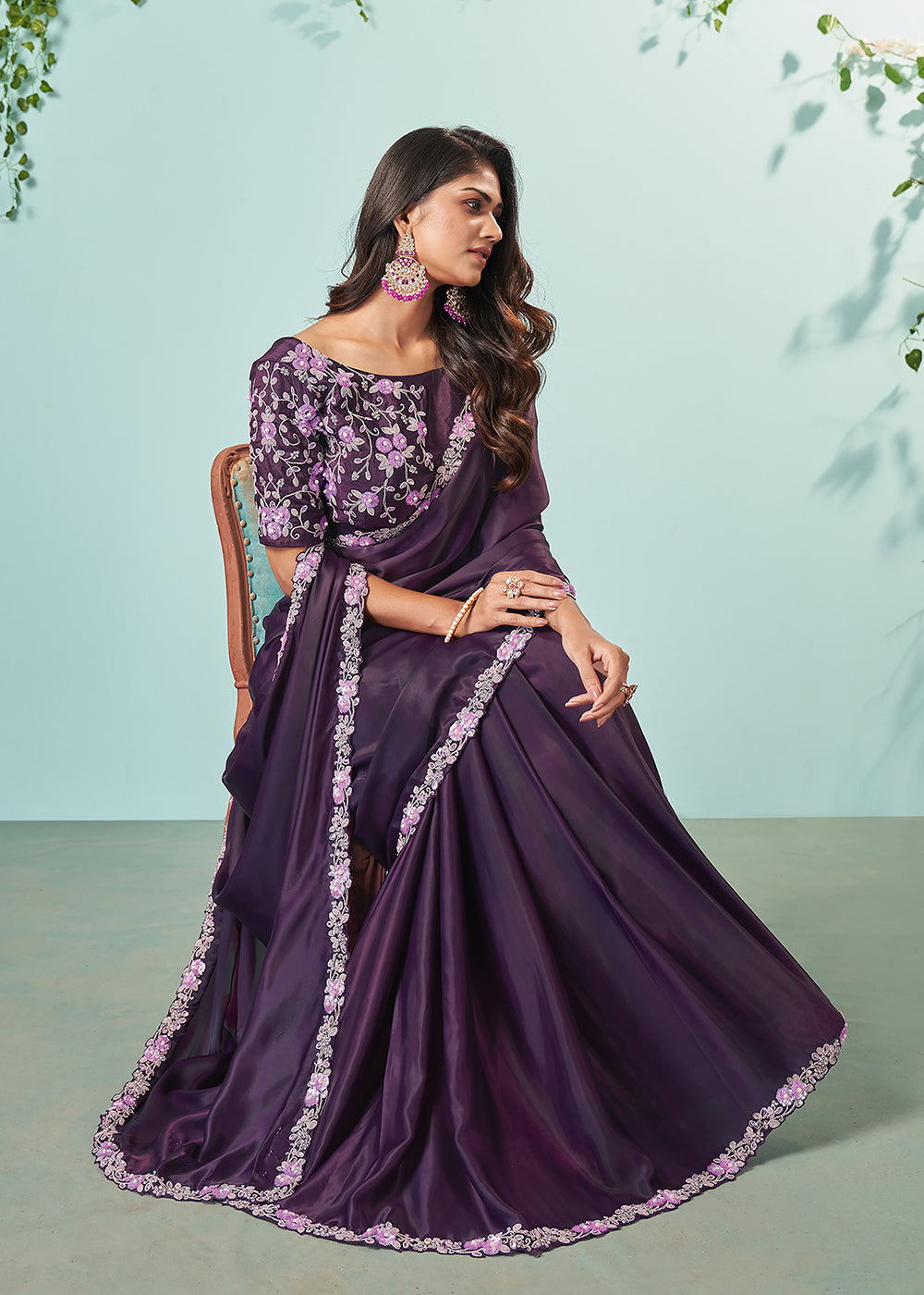 Buy Now Pretty Wine Silk Crepe Embroidered Designer Saree Online in USA, UK, Canada & Worldwide at Empress Clothing. 