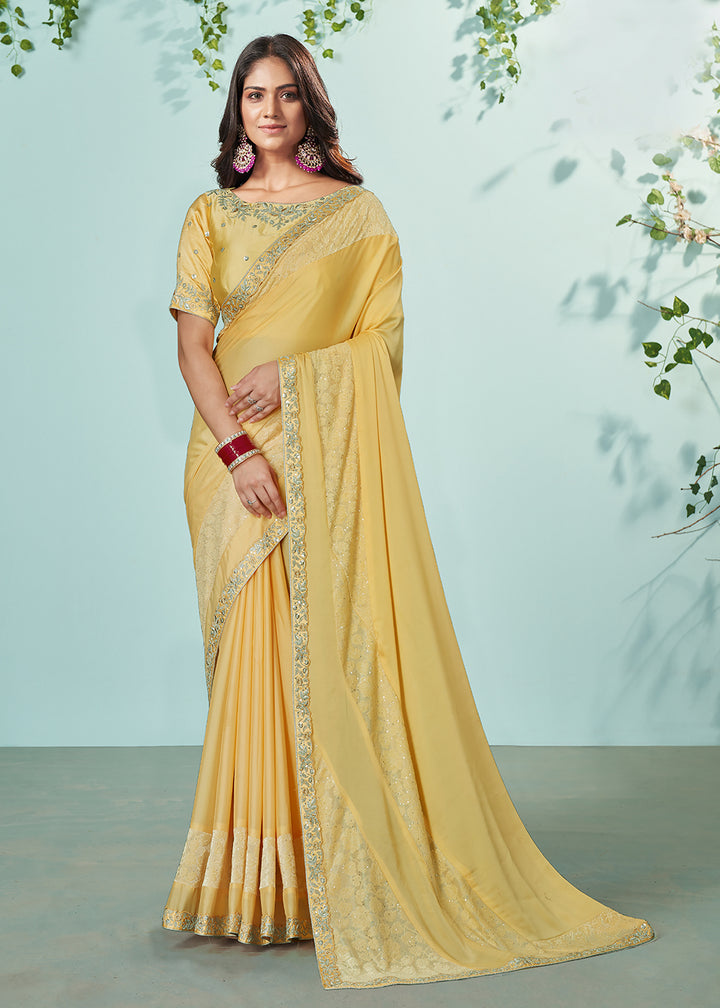 Buy Now Yellow Georgette Silk Embroidered Designer Saree Online in USA, UK, Canada & Worldwide at Empress Clothing. 