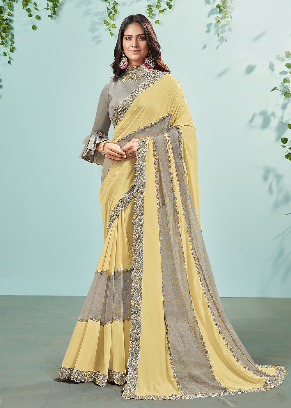 Buy Now Lemon Yellow Silk Georgette Embroidered Designer Saree Online in USA, UK, Canada & Worldwide at Empress Clothing. 