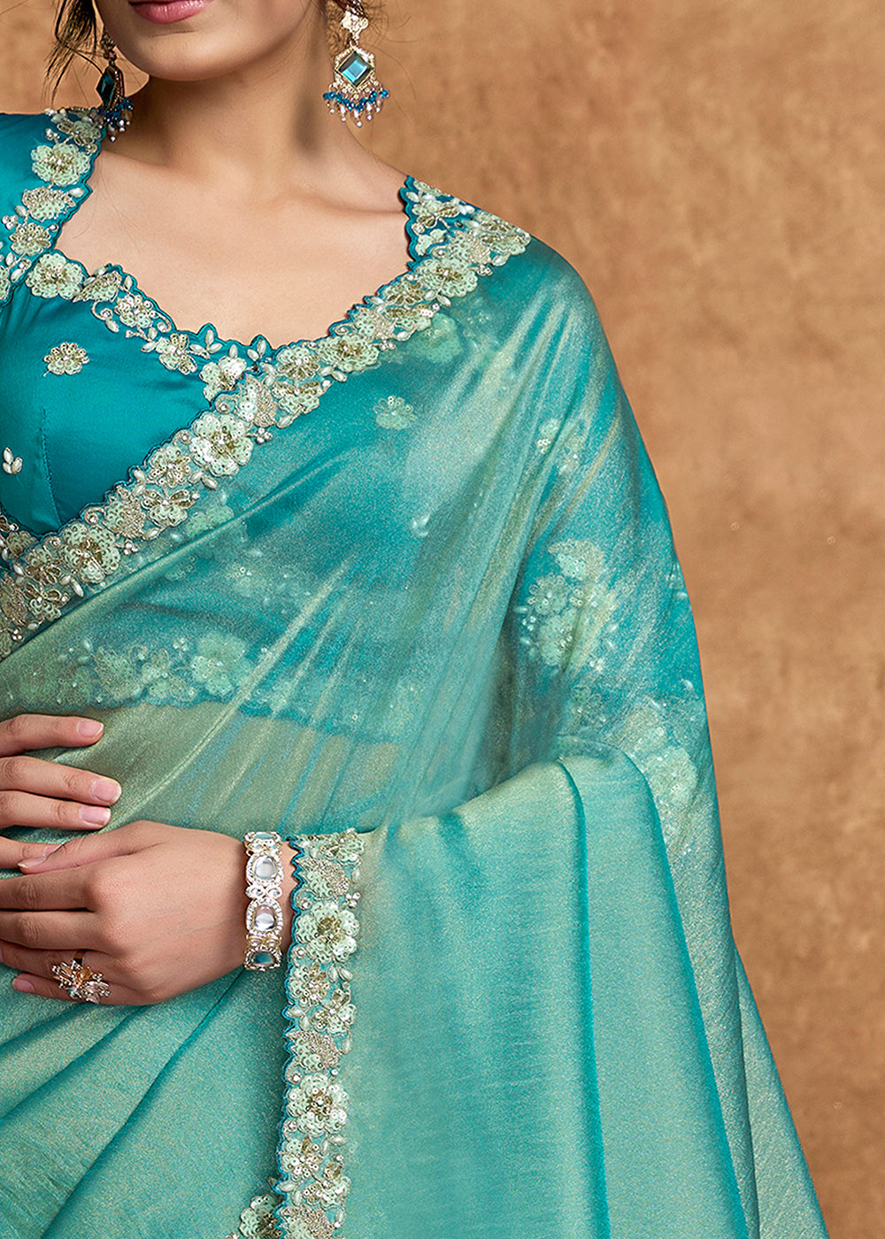 Buy Now Aqua Blue Embroidered Wedding Festive Wear Saree Online in US, UK, Canada, France, Germany, Denmark, Netherland, Sweden, UAE & Worldwide at Empress.