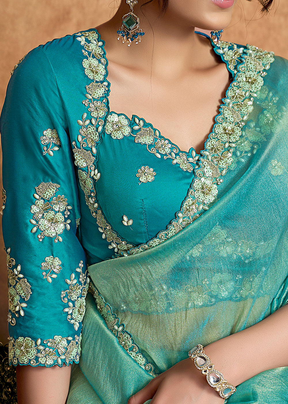 Buy Now Aqua Blue Embroidered Wedding Festive Wear Saree Online in US, UK, Canada, France, Germany, Denmark, Netherland, Sweden, UAE & Worldwide at Empress.