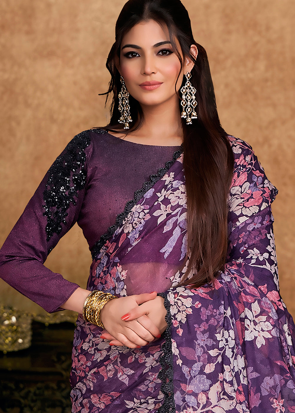 Buy Now Purple Embroidered Wedding Festive Wear Saree Online in US, UK, Canada, France, Germany, Denmark, Netherland, Sweden, UAE & Worldwide at Empress.