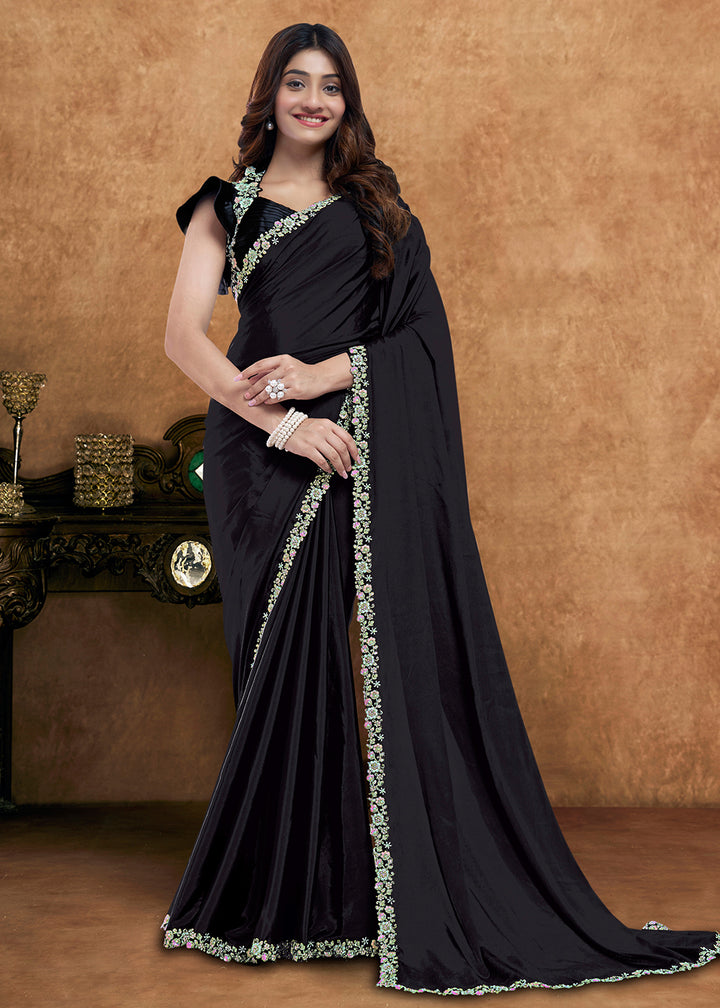 Buy Now Black Embroidered Wedding Festive Wear Saree Online in US, UK, Canada, France, Germany, Denmark, Netherland, Sweden, UAE & Worldwide at Empress.