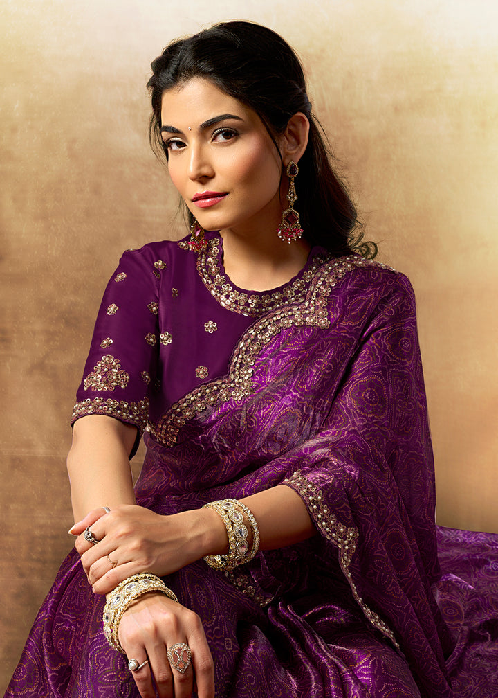 Buy Now Wine Two Tone Satin Silk Printed & Embroidered Festive Saree Online in US, UK, Canada, France, Germany, Denmark, Sweden, Spain & Worldwide at Empress.