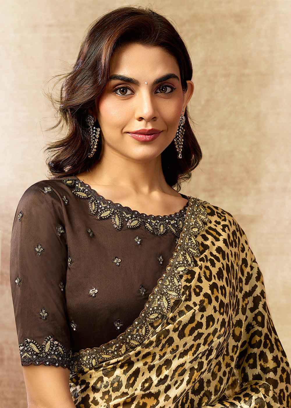 Buy Now Cream Two Tone Satin Silk Printed & Embroidered Festive Saree Online in US, UK, Canada, France, Germany, Denmark, Sweden, UAE & Worldwide at Empress.