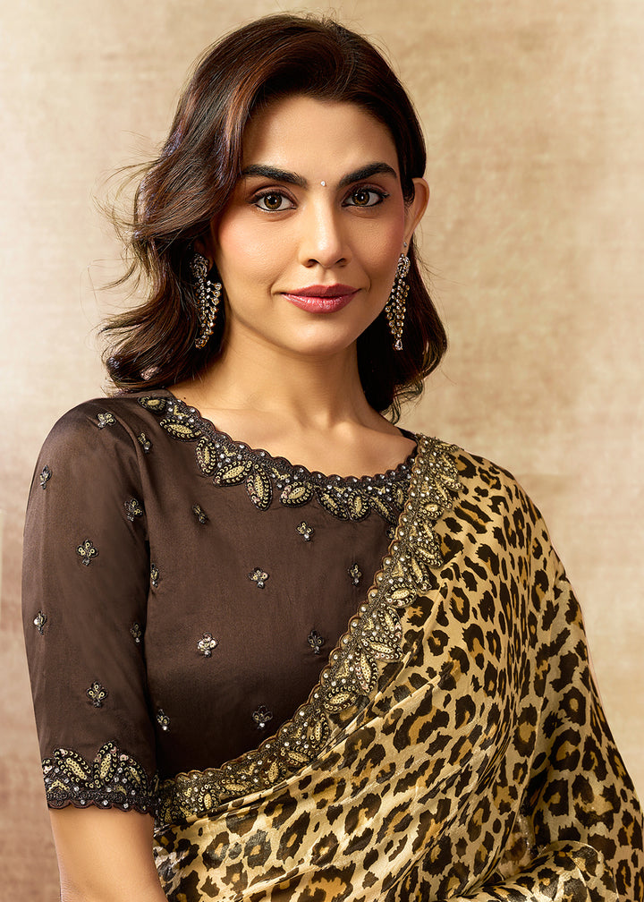 Buy Now Cream Two Tone Satin Silk Printed & Embroidered Festive Saree Online in US, UK, Canada, France, Germany, Denmark, Sweden, UAE & Worldwide at Empress.
