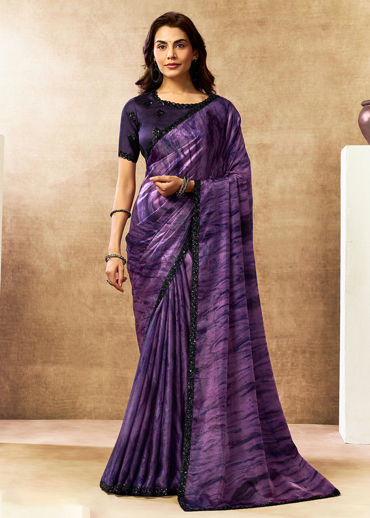 Buy Now Purple Two Tone Satin Silk Printed & Embroidered Festive Saree Online in US, UK, Canada, France, Germany, Denmark, Sweden, UAE & Worldwide at Empress.