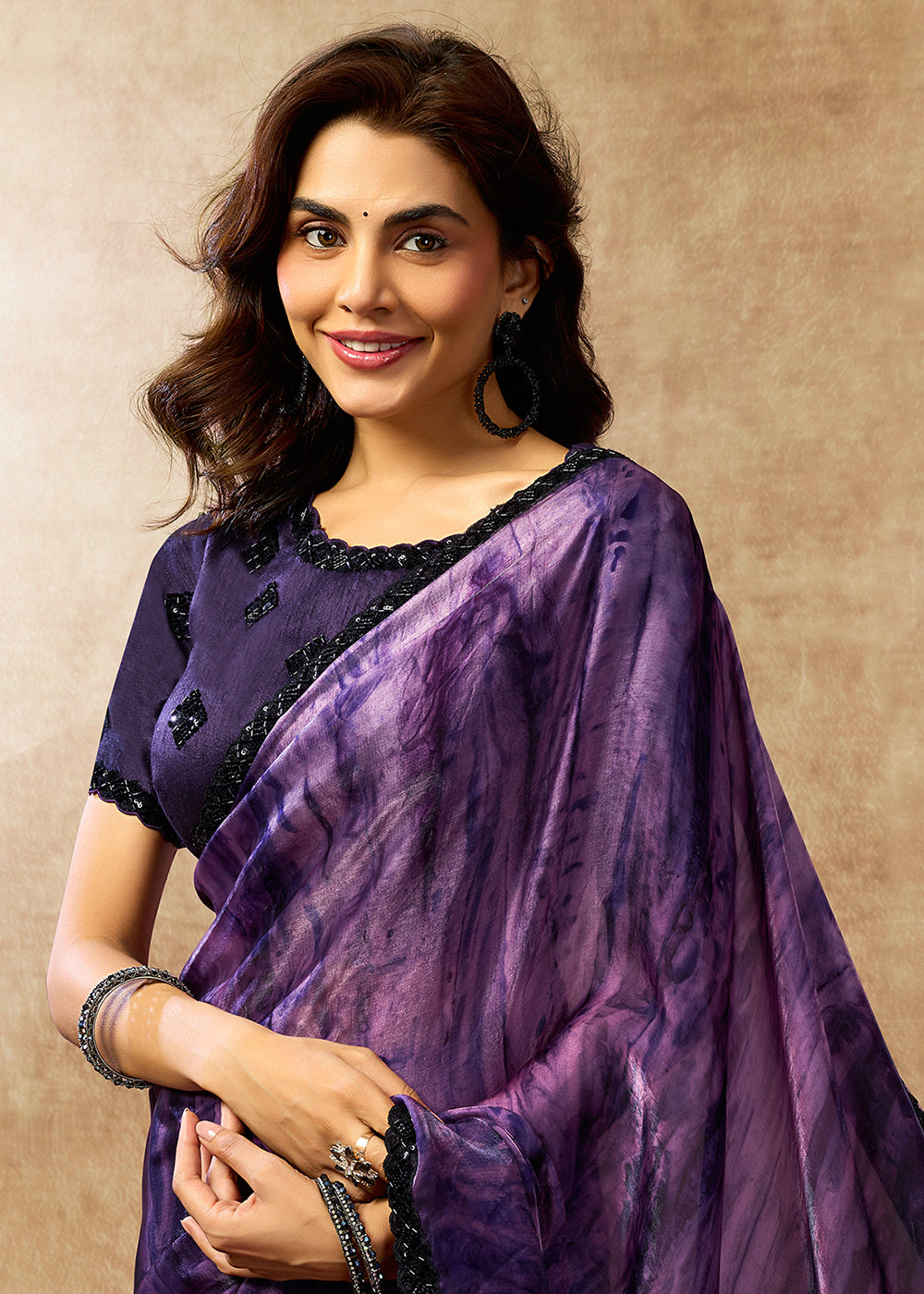 Buy Now Purple Two Tone Satin Silk Printed & Embroidered Festive Saree Online in US, UK, Canada, France, Germany, Denmark, Sweden, UAE & Worldwide at Empress.