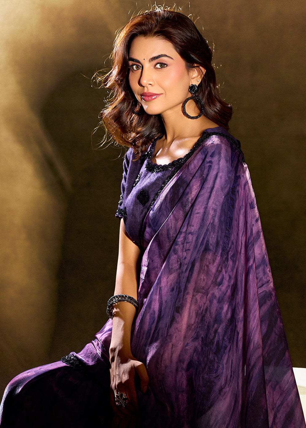 Buy Now Purple Two Tone Satin Silk Printed & Embroidered Festive Saree Online in US, UK, Canada, France, Germany, Denmark, Sweden, UAE & Worldwide at Empress.