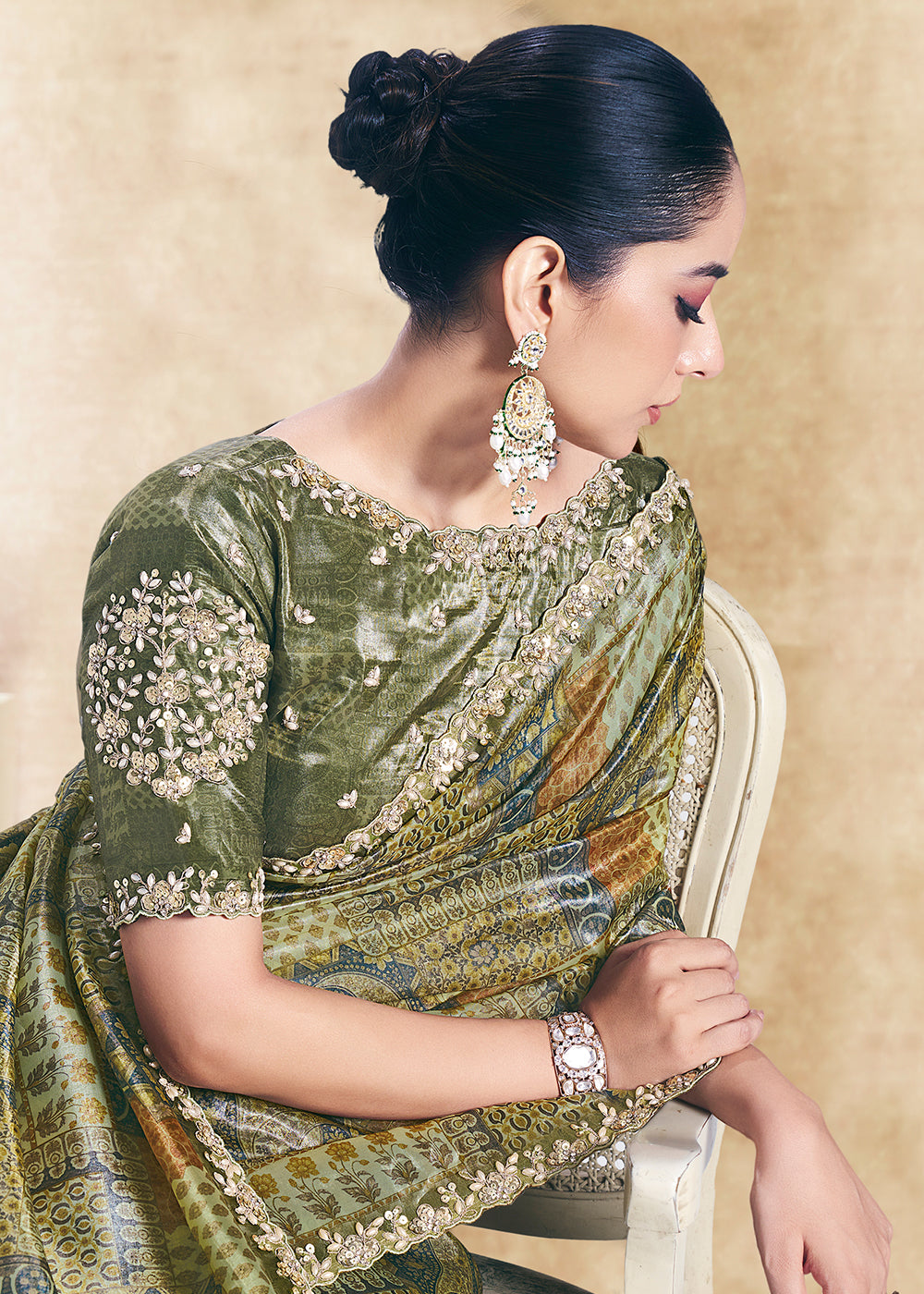 Buy Now Green Two Tone Satin Silk Printed & Embroidered Festive Saree Online in US, UK, Canada, France, Germany, Denmark, Sweden, UAE & Worldwide at Empress.