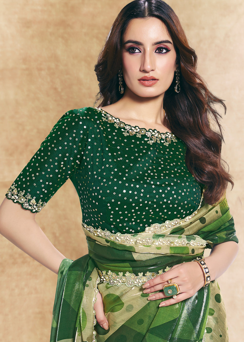 Buy Now Green Two Tone Satin Silk Printed & Embroidered Festive Saree Online in US, UK, Canada, France, Germany, Denmark, Sweden, UAE & Worldwide at Empress.