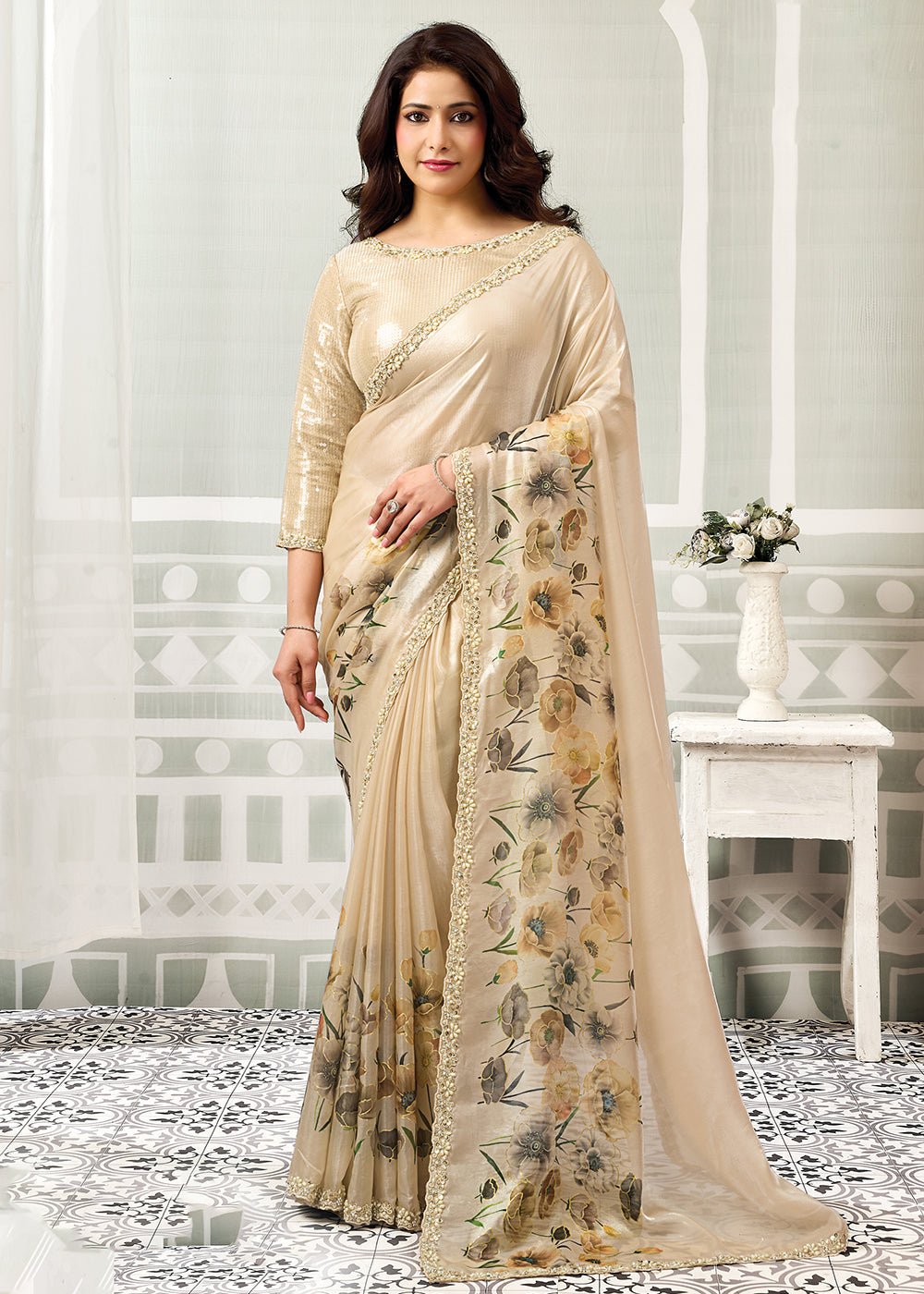 Buy Now Peach Embroidered Designer Festive Party Wear Saree Online in US, UK, Canada, France, Germany, Denmark, Sweden, Italy, Greece &amp; Worldwide at Empress.