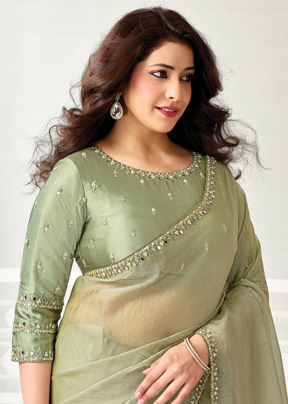 Buy Now Pista Green Embroidered Designer Festive Party Wear Saree Online in US, UK, Canada, France, Germany, Denmark, Sweden, Italy, UAE & Worldwide at Empress.