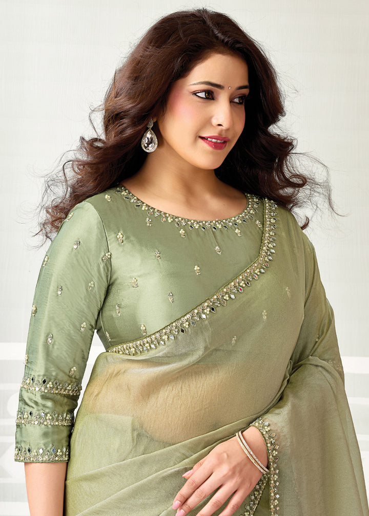 Buy Now Pista Green Embroidered Designer Festive Party Wear Saree Online in US, UK, Canada, France, Germany, Denmark, Sweden, Italy, UAE &amp; Worldwide at Empress.