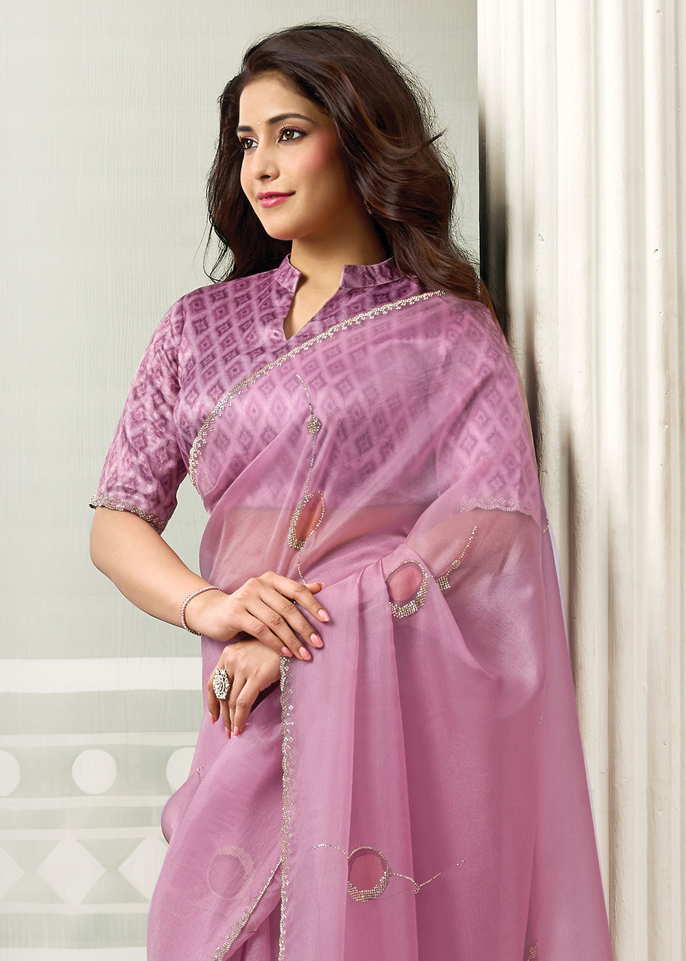 Buy Now Rose Pink Embroidered Designer Festive Party Wear Saree Online in US, UK, Canada, France, Germany, Denmark, Sweden, Italy, UAE &amp; Worldwide at Empress.