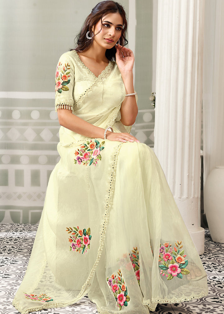 Buy Now Cream Embroidered Designer Festive Party Wear Saree Online in US, UK, Canada, France, Germany, Denmark, Sweden, Italy, UAE &amp; Worldwide at Empress.