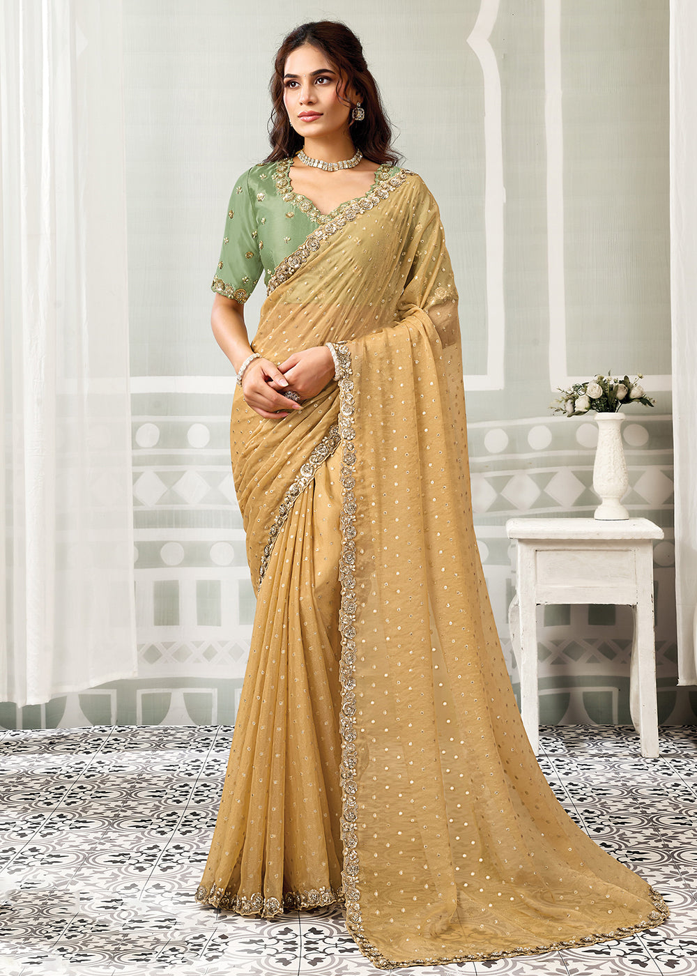 Buy Now Yellow Embroidered Designer Festive Party Wear Saree Online in US, UK, Canada, France, Germany, Denmark, Sweden, Italy, UAE &amp; Worldwide at Empress.