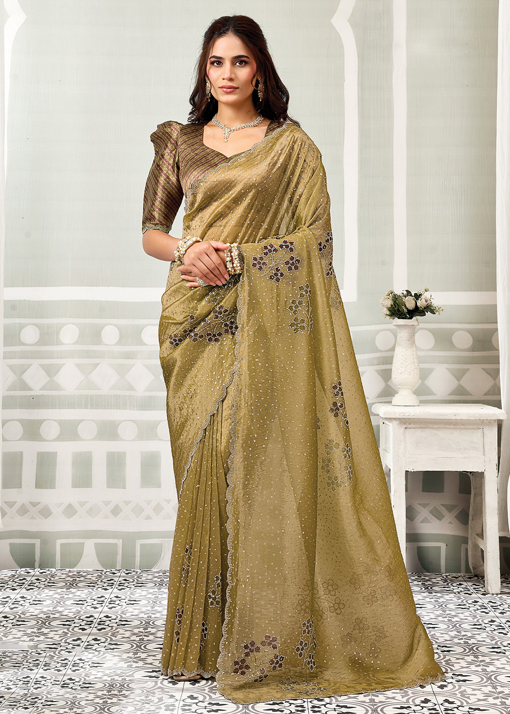 Buy Now Mustard Yellow Embroidered Designer Festive Party Wear Saree Online in US, UK, Canada, France, Germany, Denmark, Sweden, Italy &amp; Worldwide at Empress.