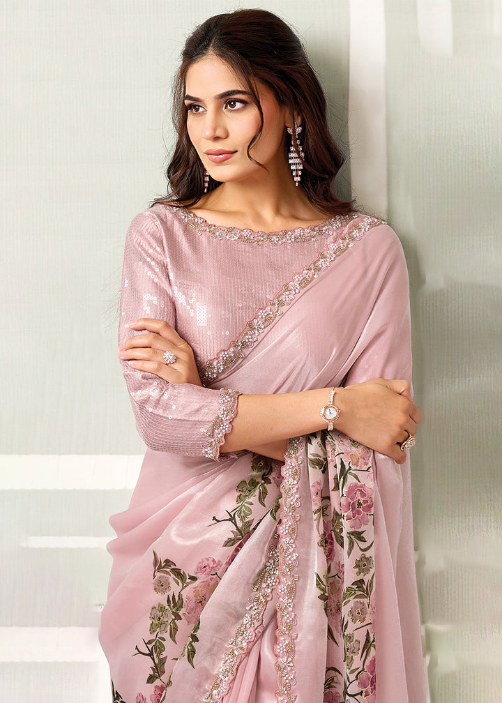 Buy Now Blush Pink Embroidered Designer Festive Party Wear Saree Online in US, UK, Canada, France, Germany, Denmark, Sweden, Italy, UAE &amp; Worldwide at Empress.