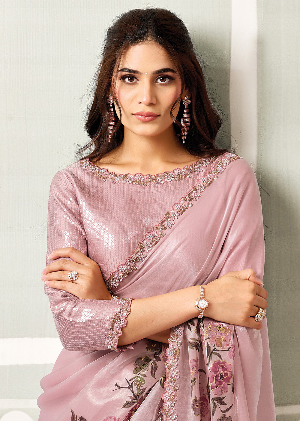 Buy Now Blush Pink Embroidered Designer Festive Party Wear Saree Online in US, UK, Canada, France, Germany, Denmark, Sweden, Italy, UAE &amp; Worldwide at Empress.