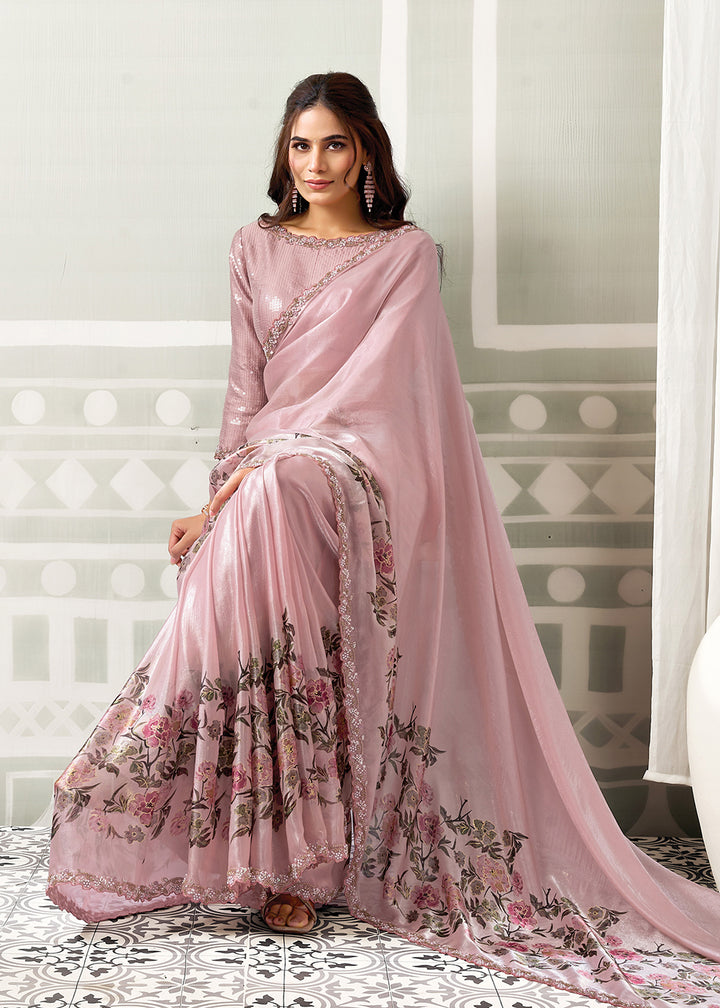 Buy Now Blush Pink Embroidered Designer Festive Party Wear Saree Online in US, UK, Canada, France, Germany, Denmark, Sweden, Italy, UAE &amp; Worldwide at Empress.