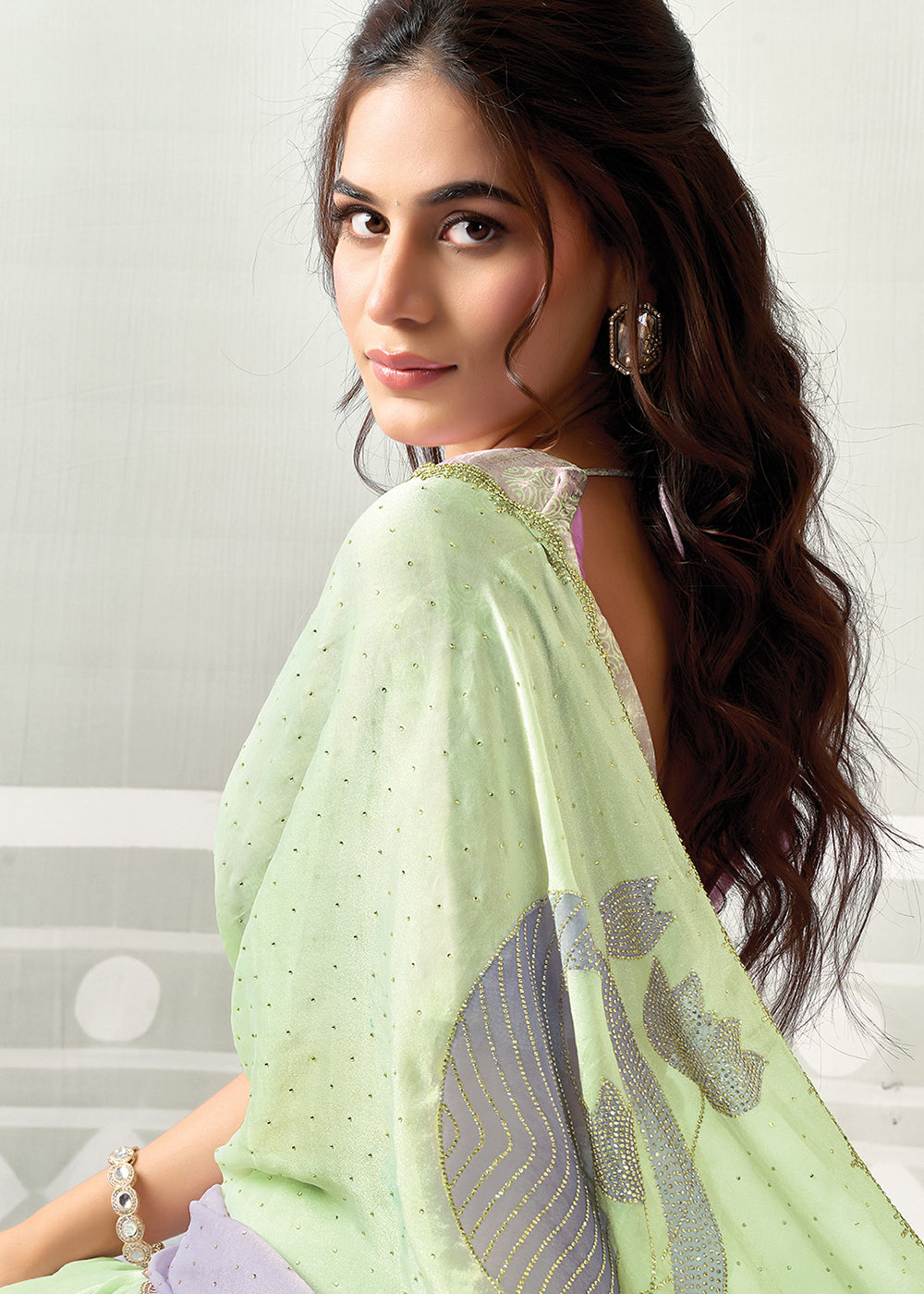 Buy Now Lavender Embroidered Designer Festive Party Wear Saree Online in US, UK, Canada, France, Germany, Denmark, Sweden, Italy, UAE &amp; Worldwide at Empress.