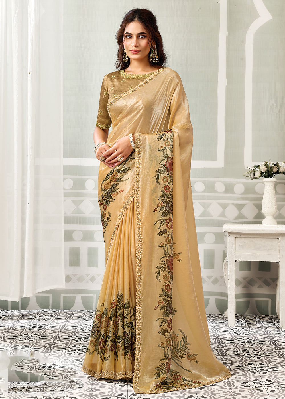 Buy Now Mustard Embroidered Designer Festive Party Wear Saree Online in US, UK, Canada, France, Germany, Denmark, Sweden, Italy, UAE &amp; Worldwide at Empress.