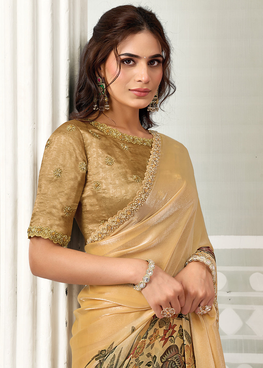 Buy Now Mustard Embroidered Designer Festive Party Wear Saree Online in US, UK, Canada, France, Germany, Denmark, Sweden, Italy, UAE & Worldwide at Empress.