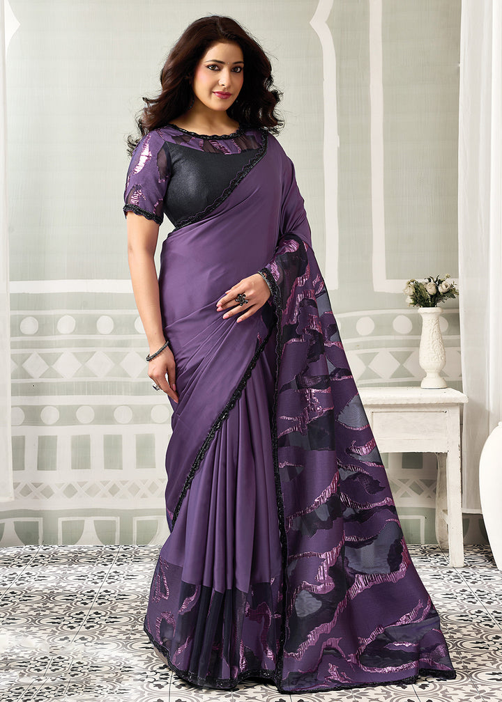 Buy Now Purple Embroidered Designer Festive Party Wear Saree Online in US, UK, Canada, France, Germany, Denmark, Sweden, Italy, UAE &amp; Worldwide at Empress.