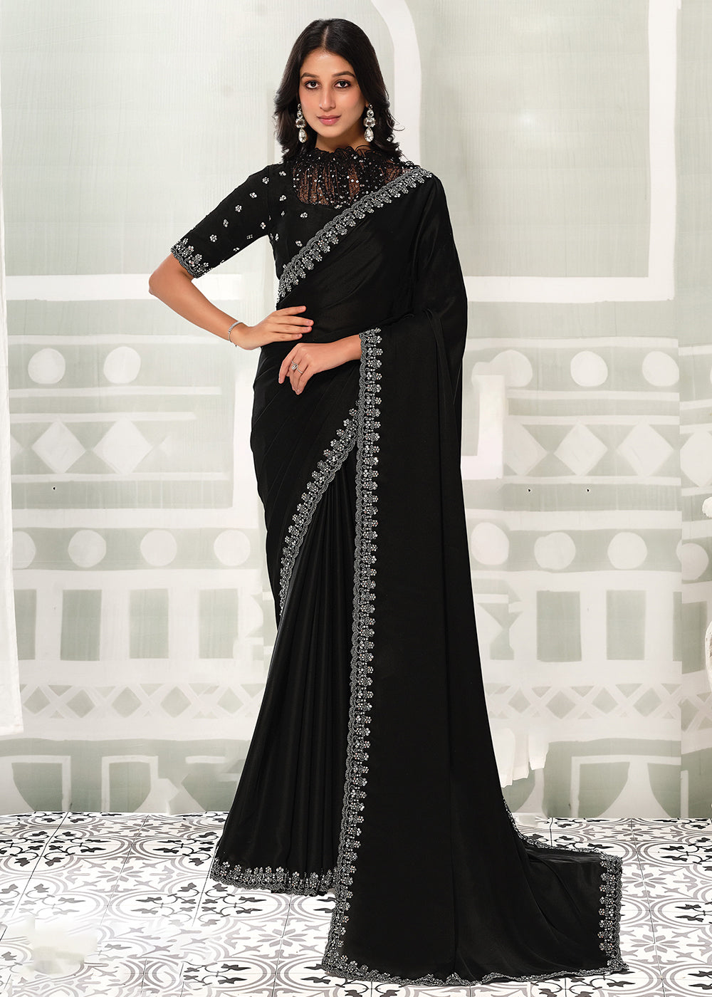 Buy Now Black Embroidered Designer Festive Party Wear Saree Online in US, UK, Canada, France, Germany, Denmark, Sweden, Italy, Greece &amp; Worldwide at Empress.