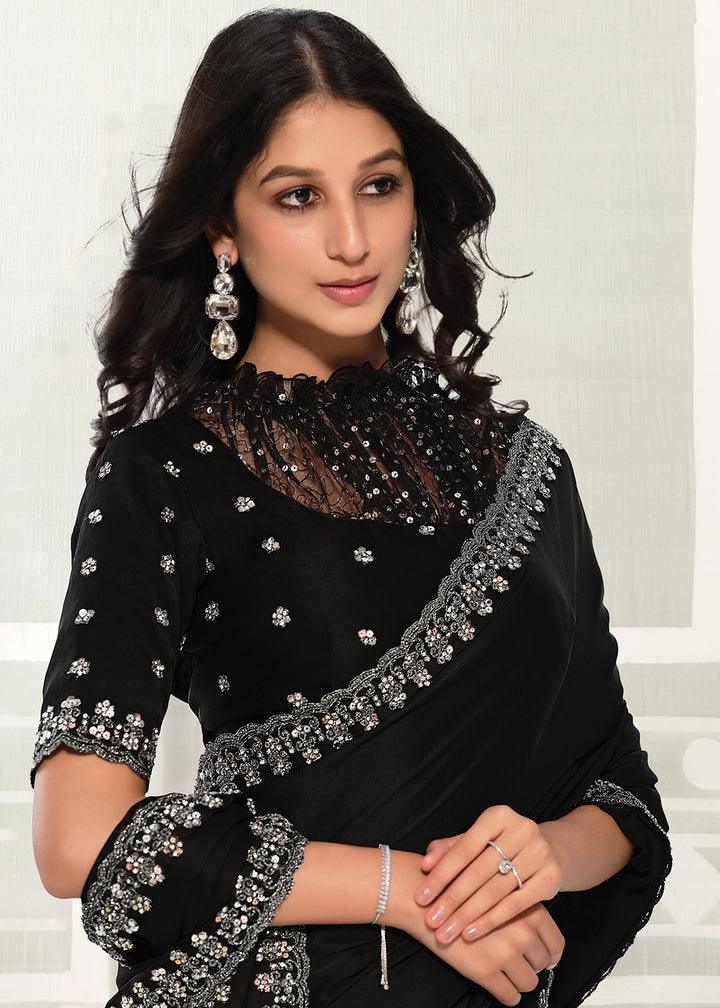 Buy Now Black Embroidered Designer Festive Party Wear Saree Online in US, UK, Canada, France, Germany, Denmark, Sweden, Italy, Greece &amp; Worldwide at Empress.